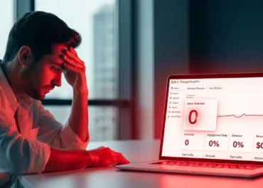 Frustrated business owner looking at Google Analytics showing zero traffic wondering how long does SEO take to show results